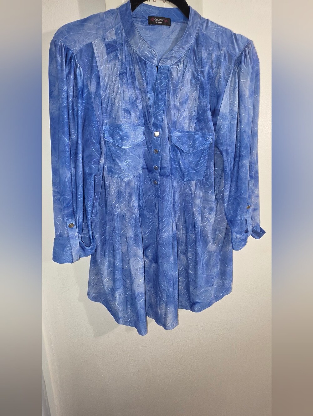 Cocomo Blue Marble-Print Tunic Blouse